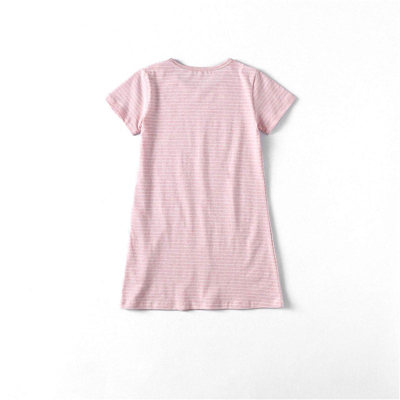 Uobzyaq Princess Nightgowns for Toddler Girls Cotton Stripe Sleepwear Pajamas Summer Short Sleeve Nightdress for 3-10 Years Pink Size 5-6Years(120) - Image 2